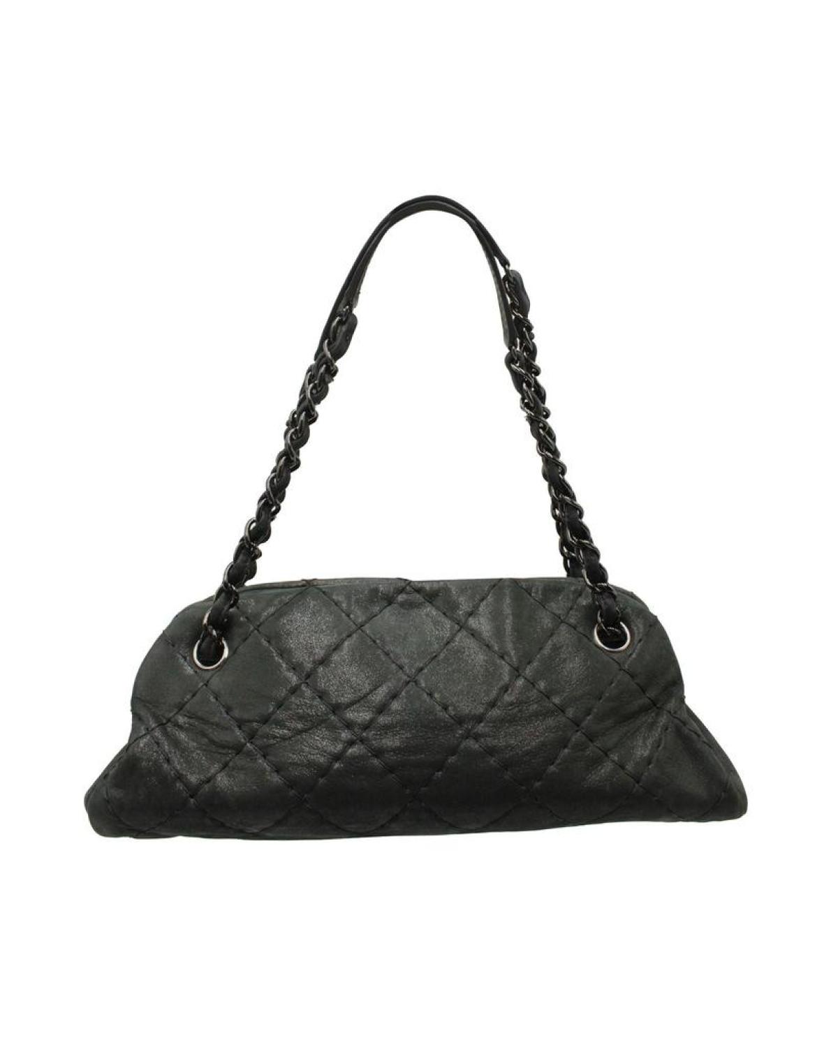 Chanel Just Mademoiselle Mini Bowler Bag in Iridescent Black Leather