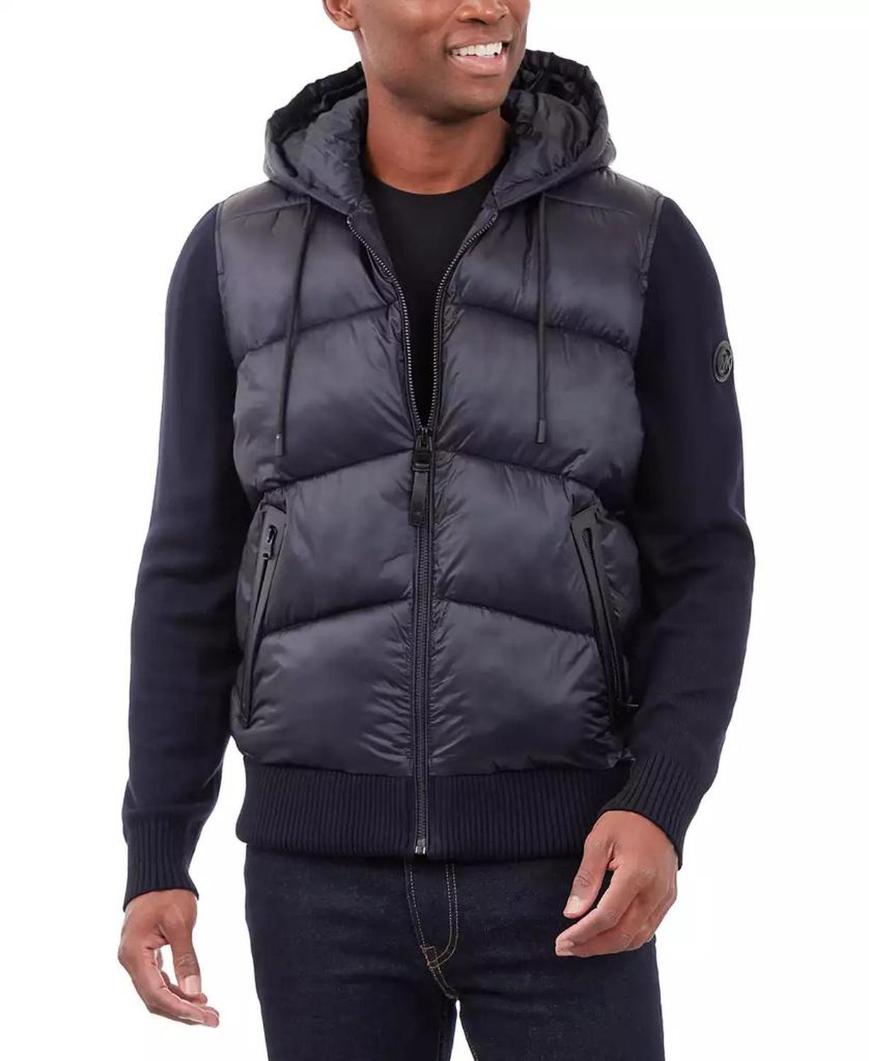 Men's Mixed-Media Hooded Zip Sweater Jacket