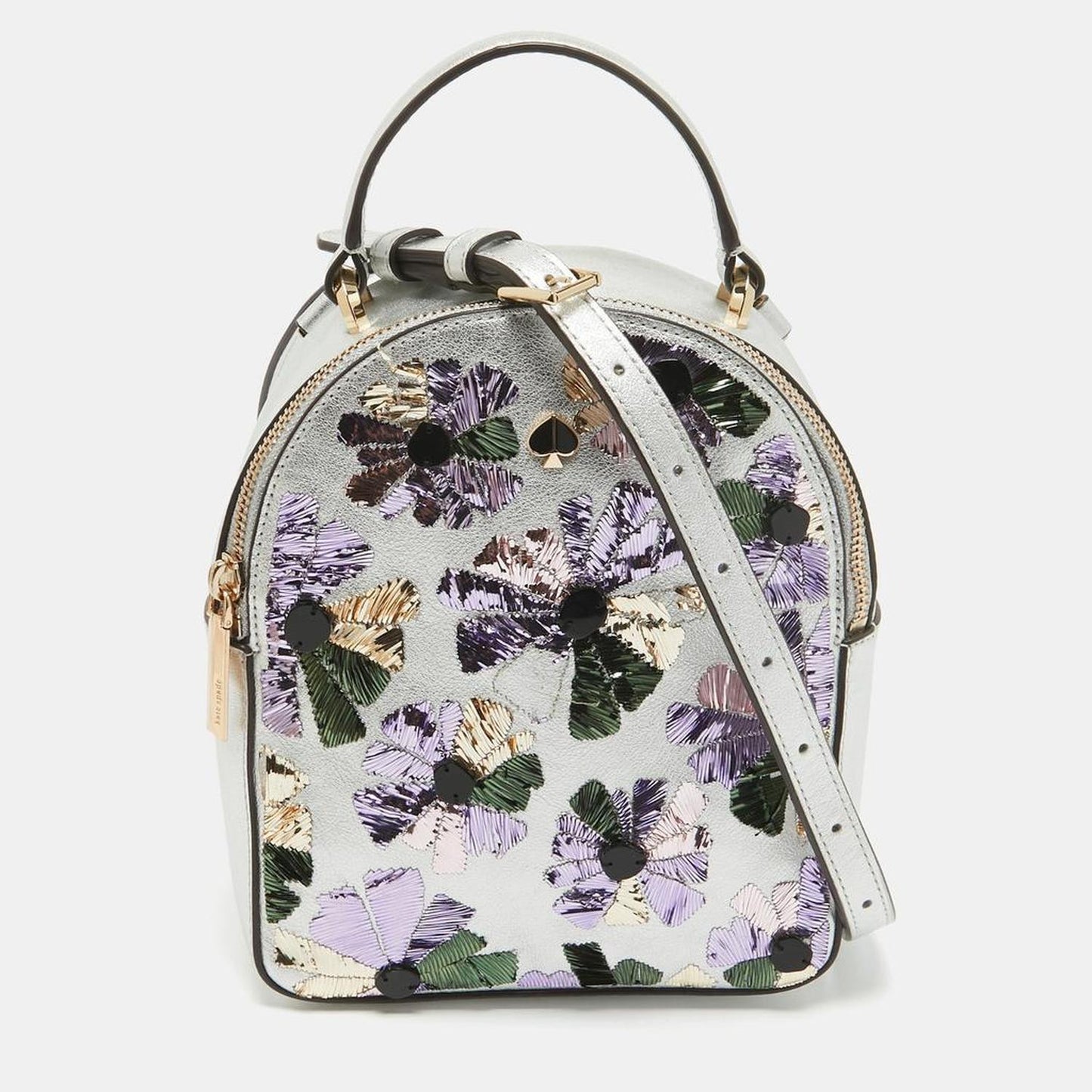 Silver Leather Mini Amelia Floral Convertible Backpack