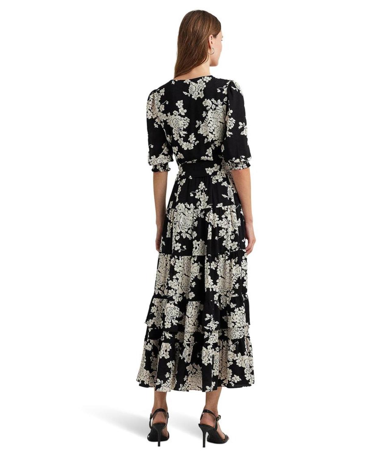 Floral Belted Bubble Crepe Dress