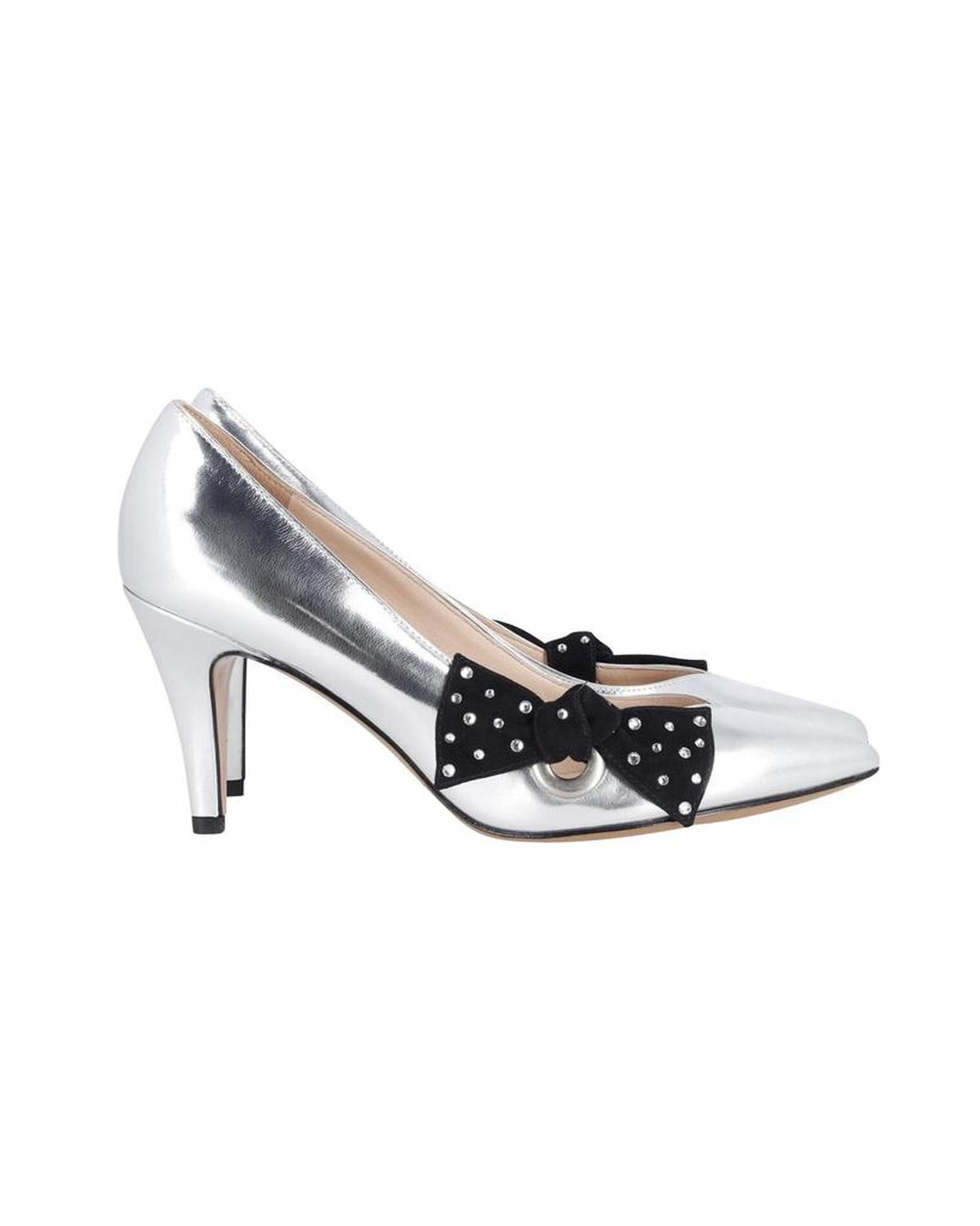 Marc Jacobs Bow Embellished Pumps in Metallic Silver Leather