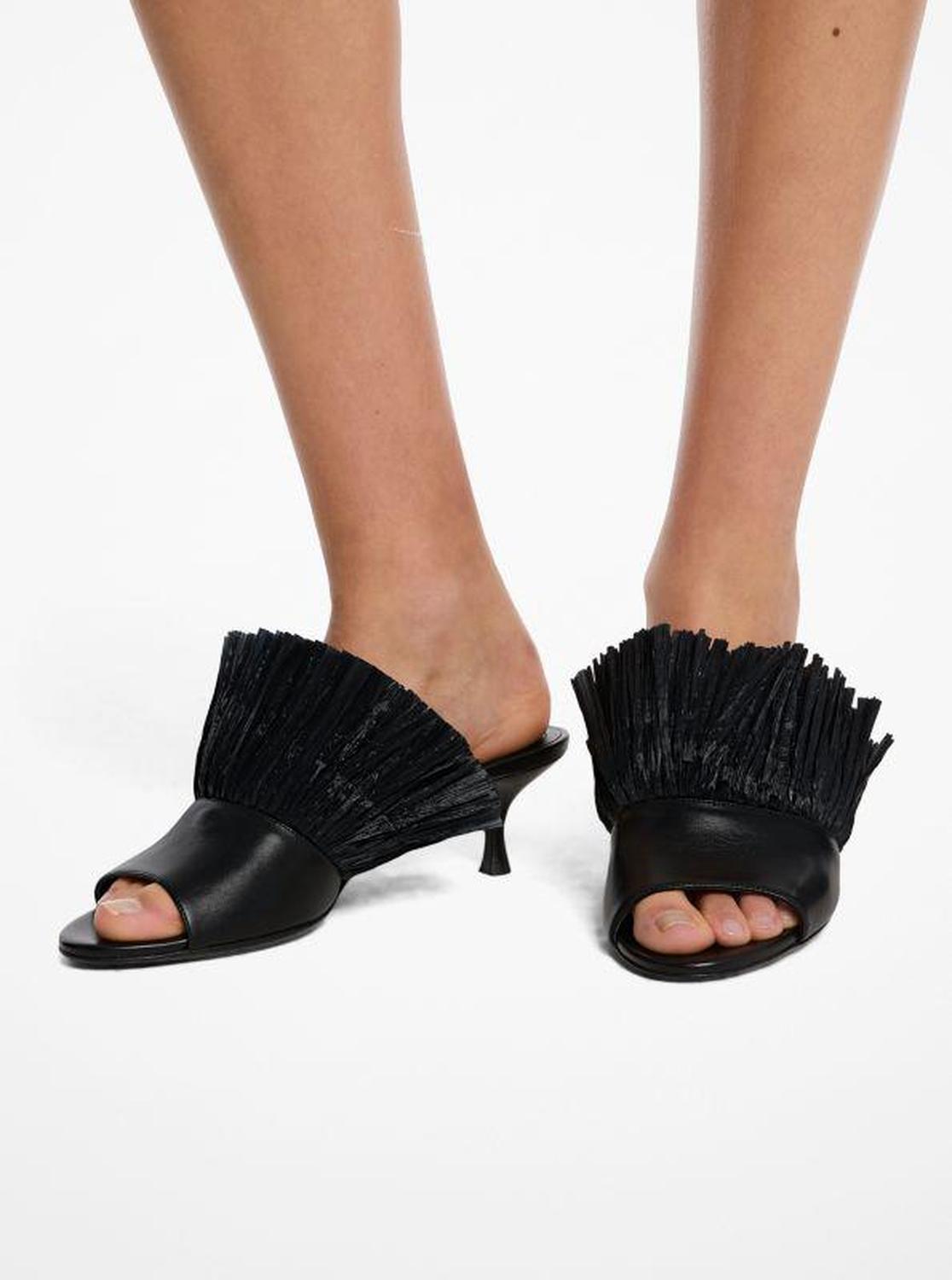 Catarina Leather and Fringe Mule