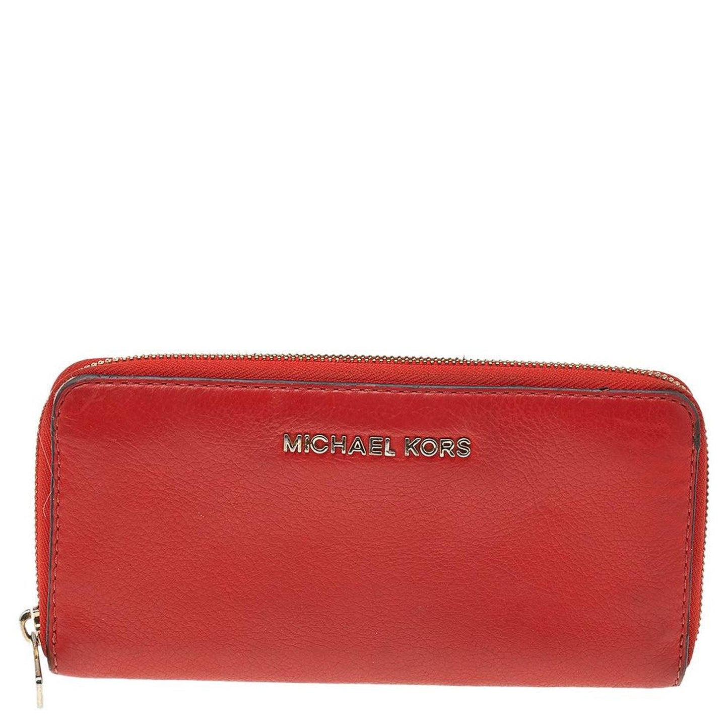 Michael Kors Orange Leather Bedford Zip Around Wallet..