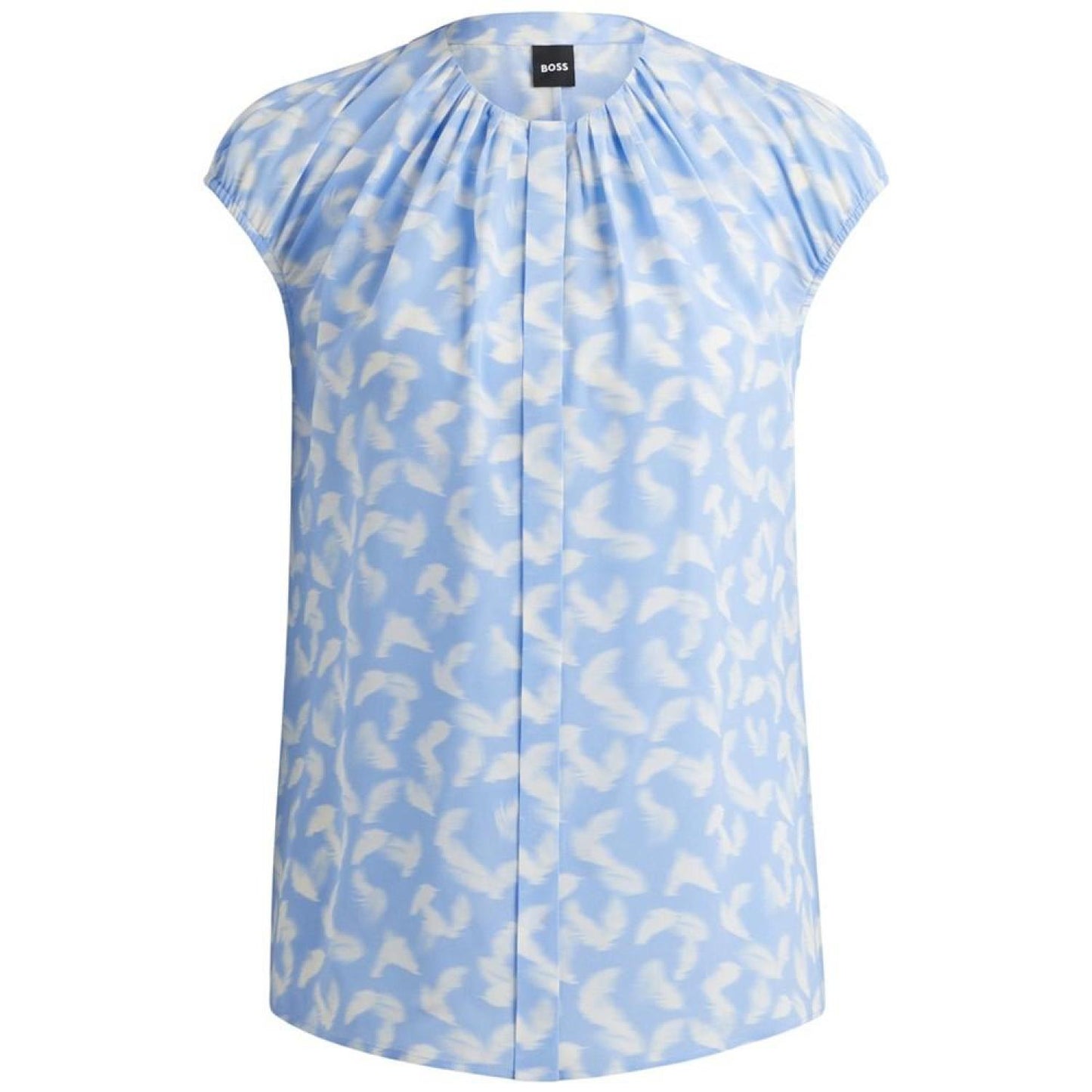 Women's Printed Silk Collarless Cap-Sleeve Blouse