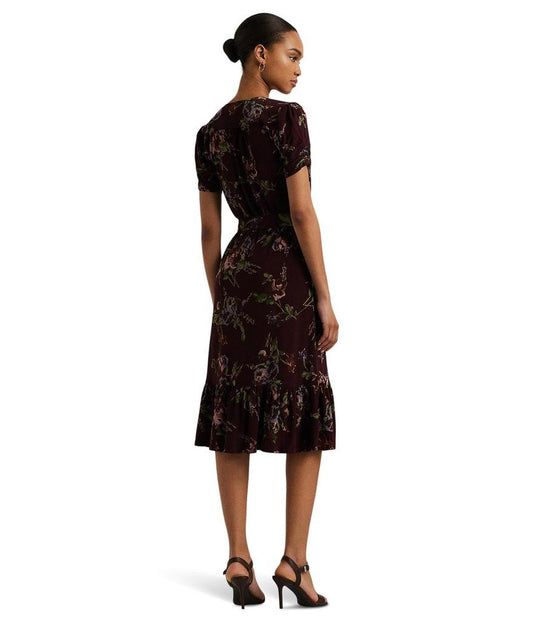 Floral Jersey Surplice Puff-Sleeve Dress