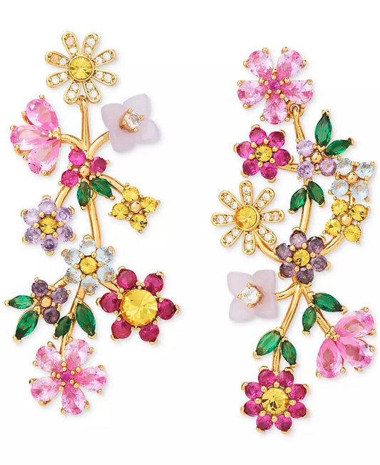 Gold-Tone Stone & Cubic Zirconia Bursting Blooms Statement Earrings