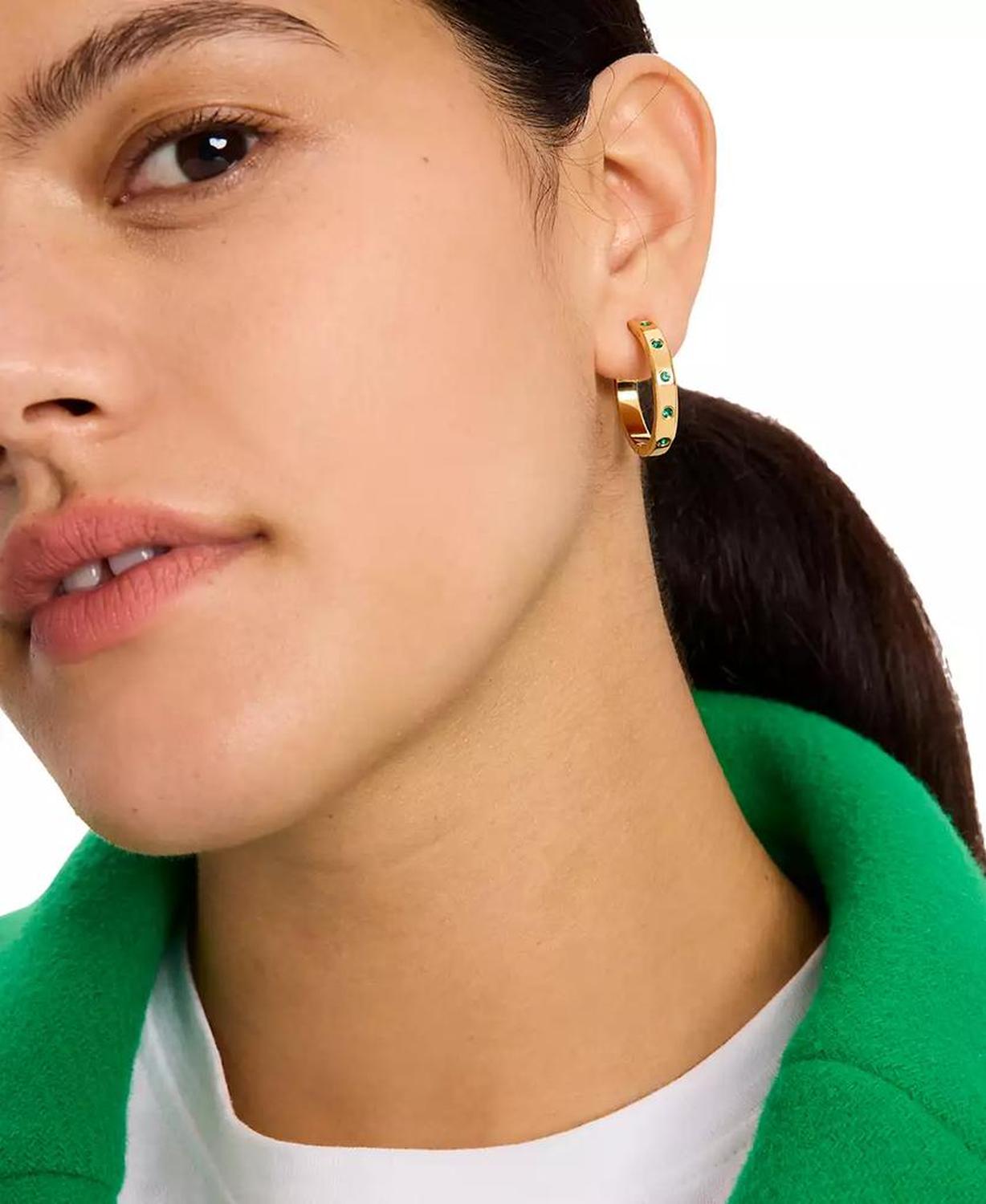 Gold-Tone Small Color Pavé Hoop Earrings, 1"