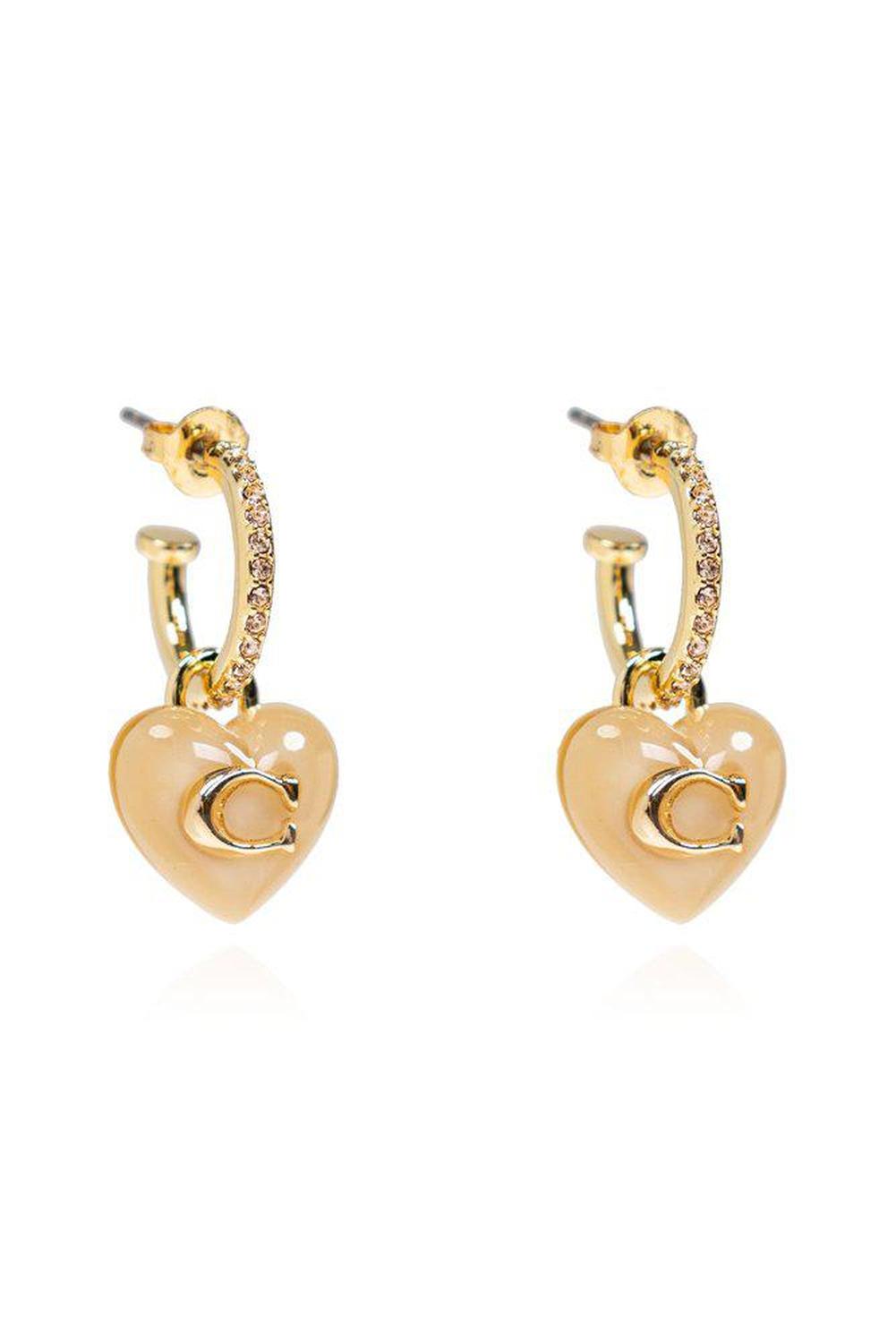 Coach Heart Logo Plaque Pendant Earrings