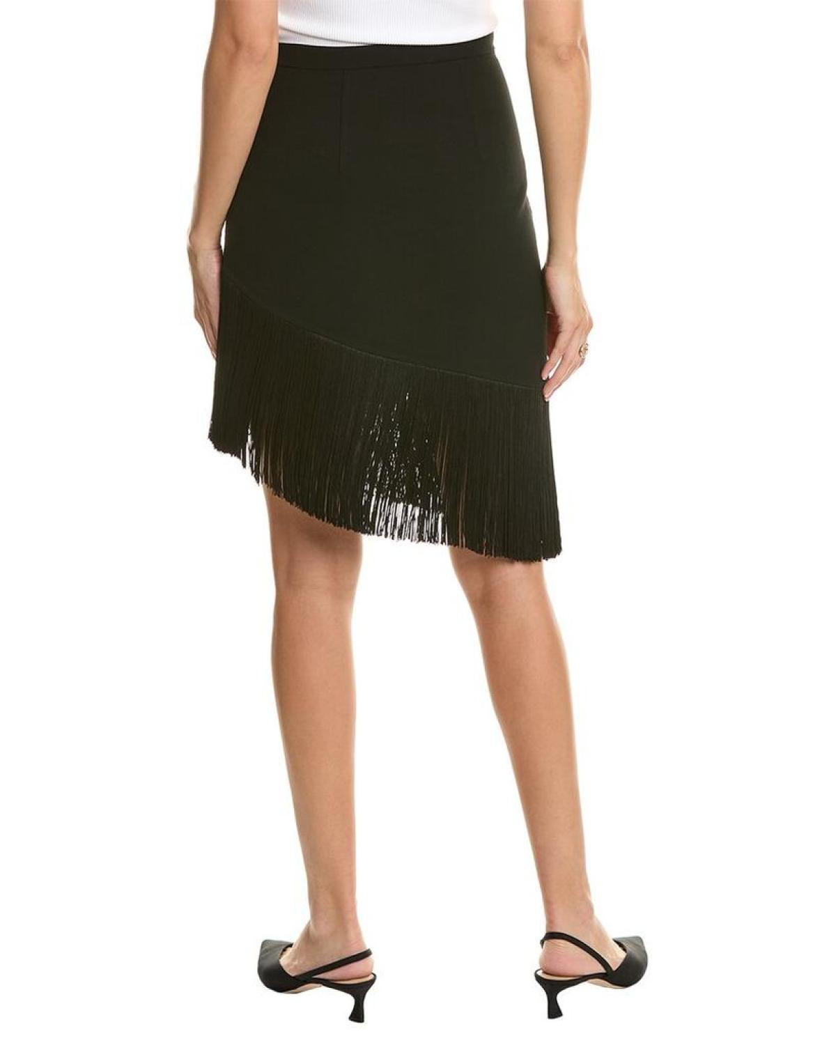 Michael Kors Collection Crepe Asymmetrical Fringe Wool Mini Skirt