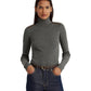 Petite Faux Leather Trim Ribbed Turtleneck