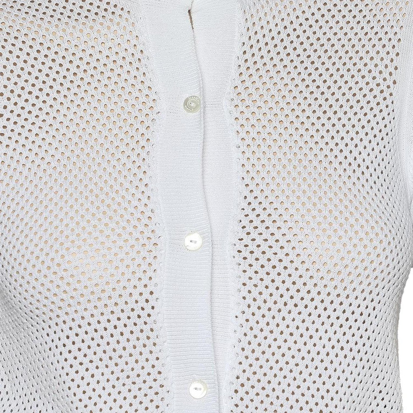 Max Mara Studio White Perforated Cotton Knit Cropped Cardigan