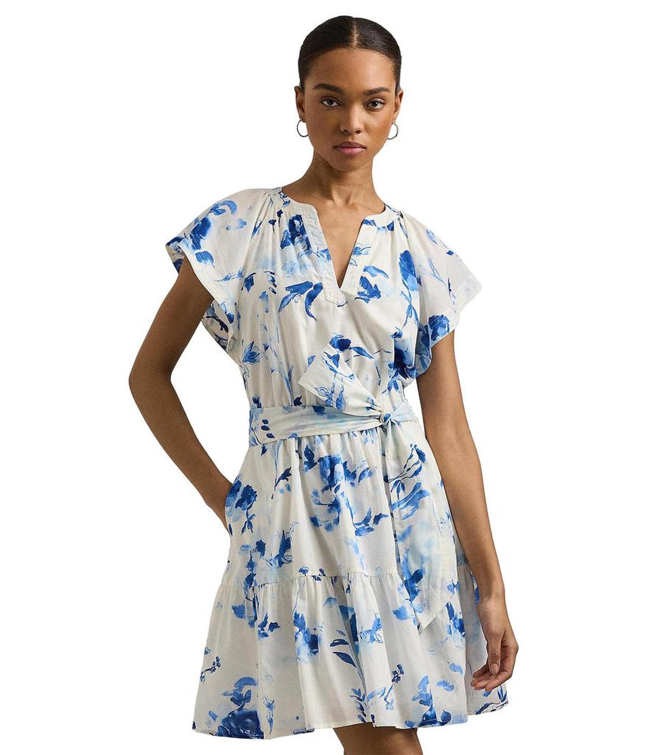 Floral Belted Cotton Voile Dress