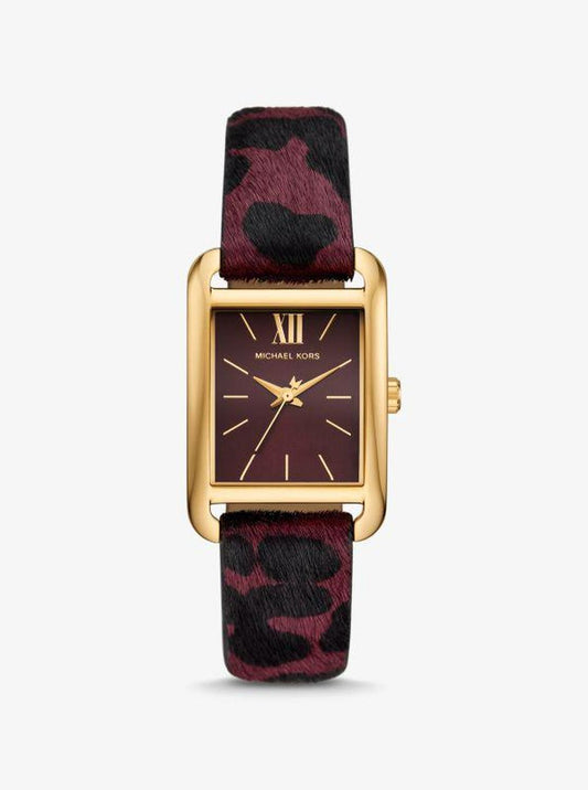 Monroe Gold-Tone and Leopard Print Calf Hair Watch