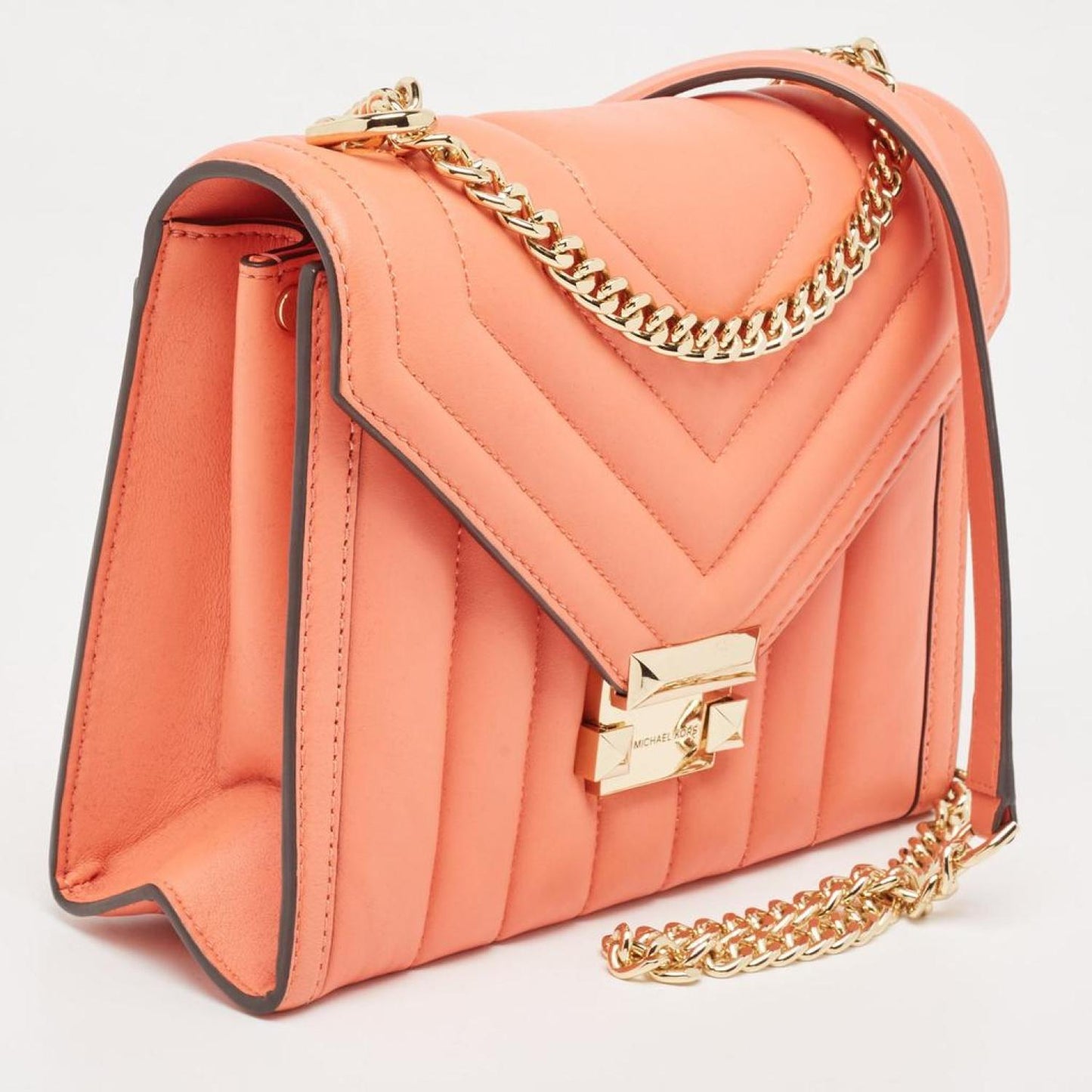 Michael Kors Peach Quilted Leather Large Whitney Shoulder Bag