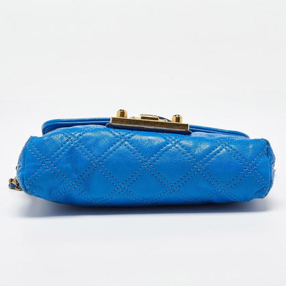 Blue Quilted Leather Flap Shoulder Bag