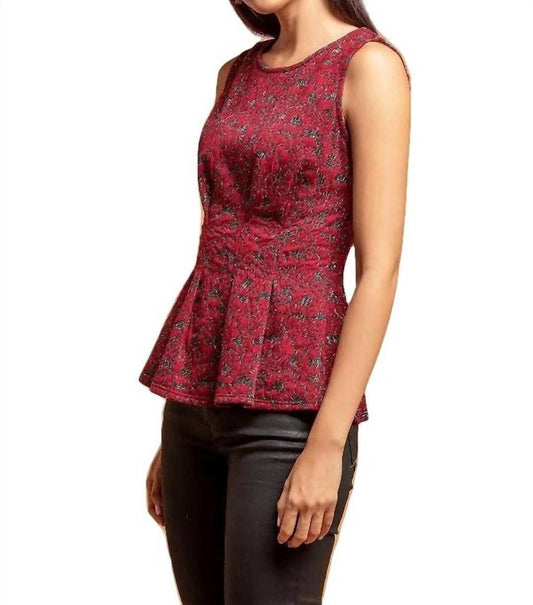 Metallic Peplum Top In Burgundymotif