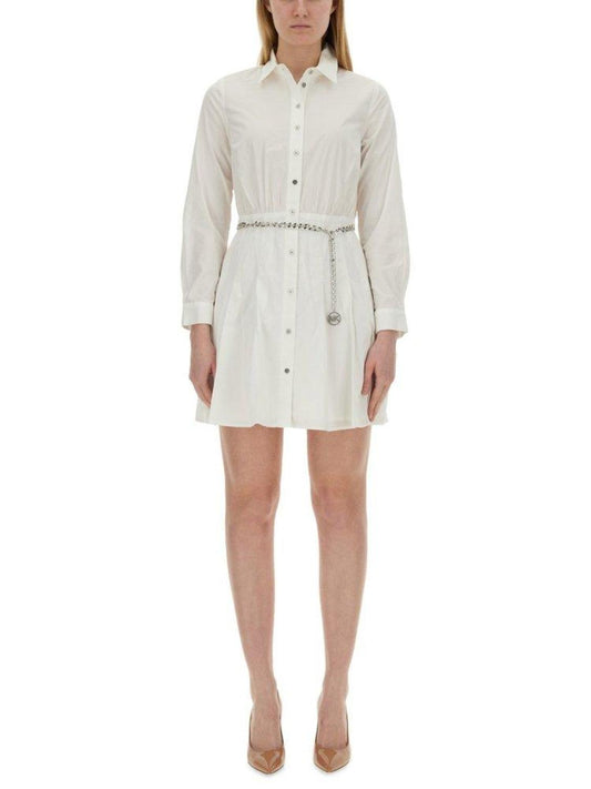 Michael Michael Kors Logo Pendant Belted Mini Shirt Dress