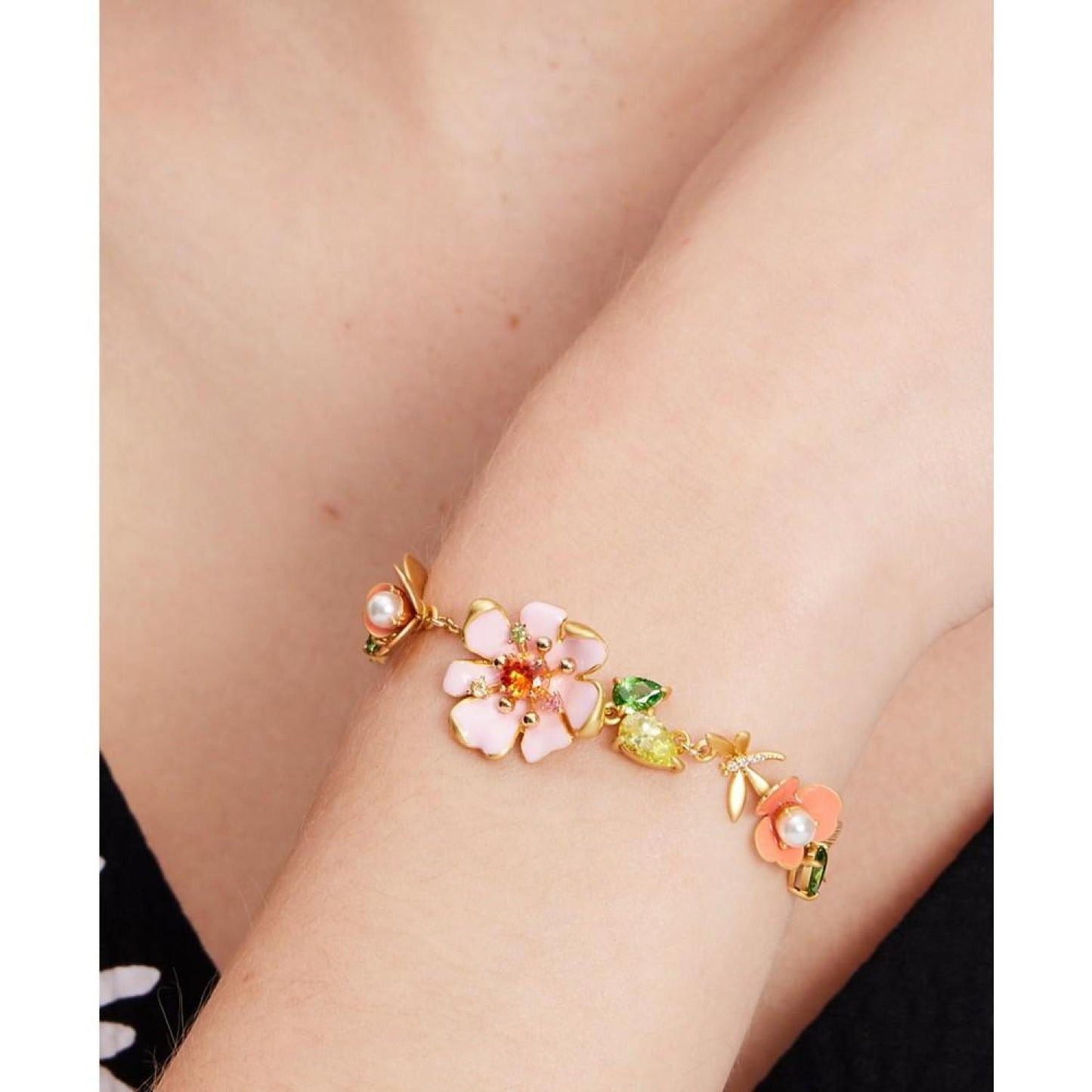 Gold-Tone Bloom In Color Chain Bracelet