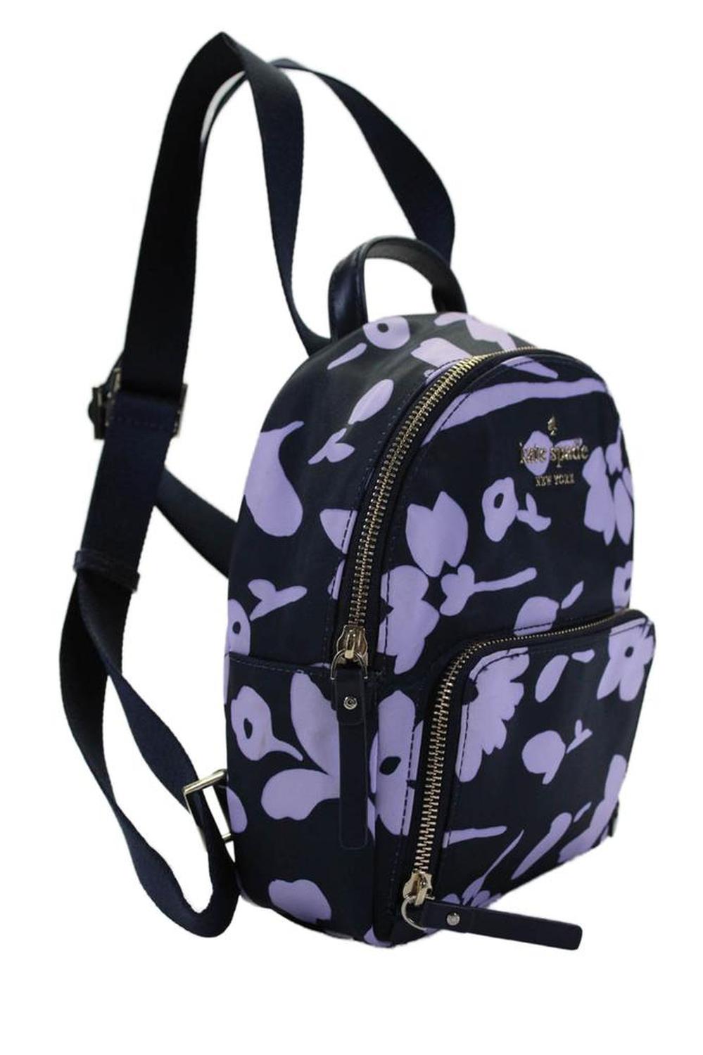 Womens Floral Print Zip Closure Backpack Navy Purple