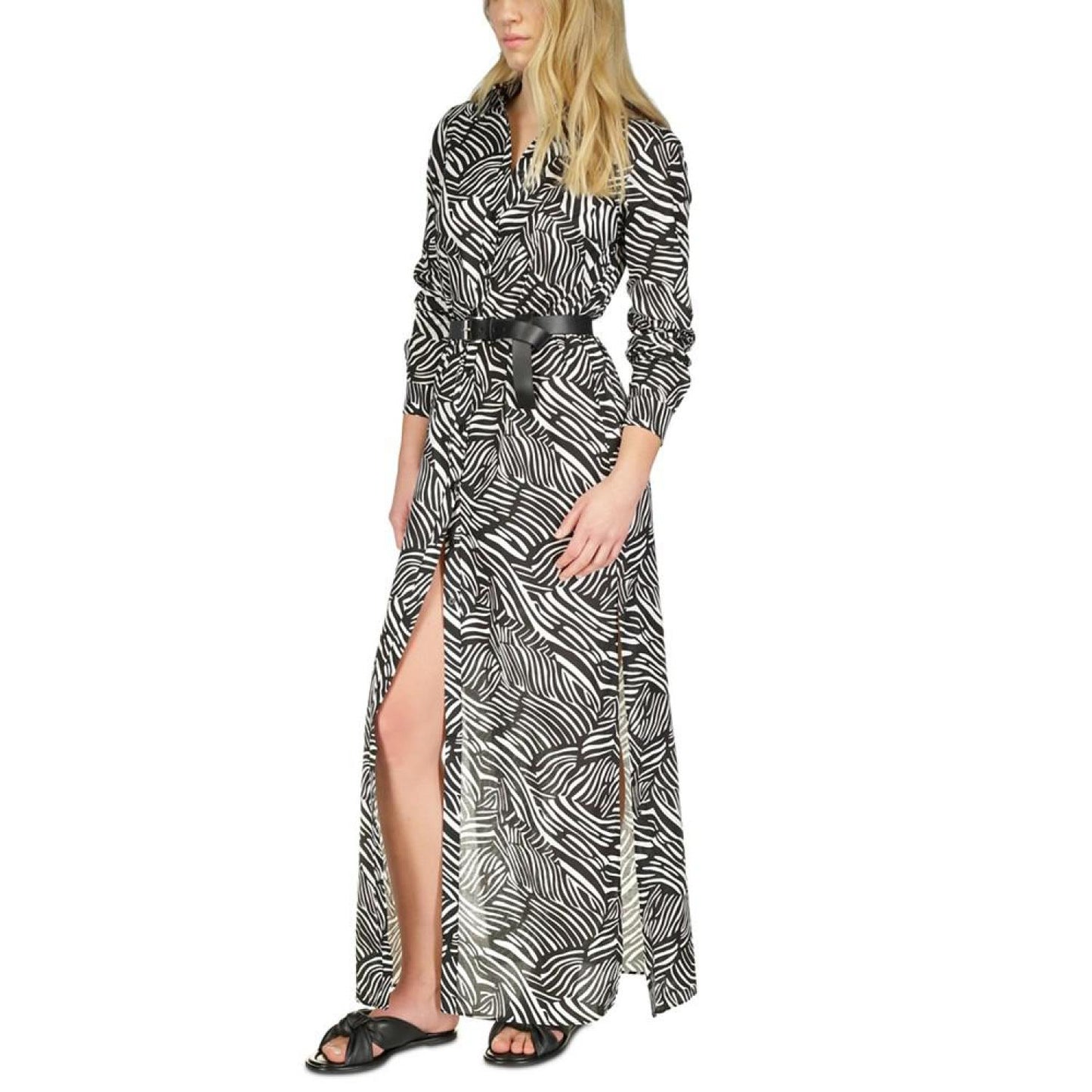 Women's Zebra-Print Belted Maxi Dress