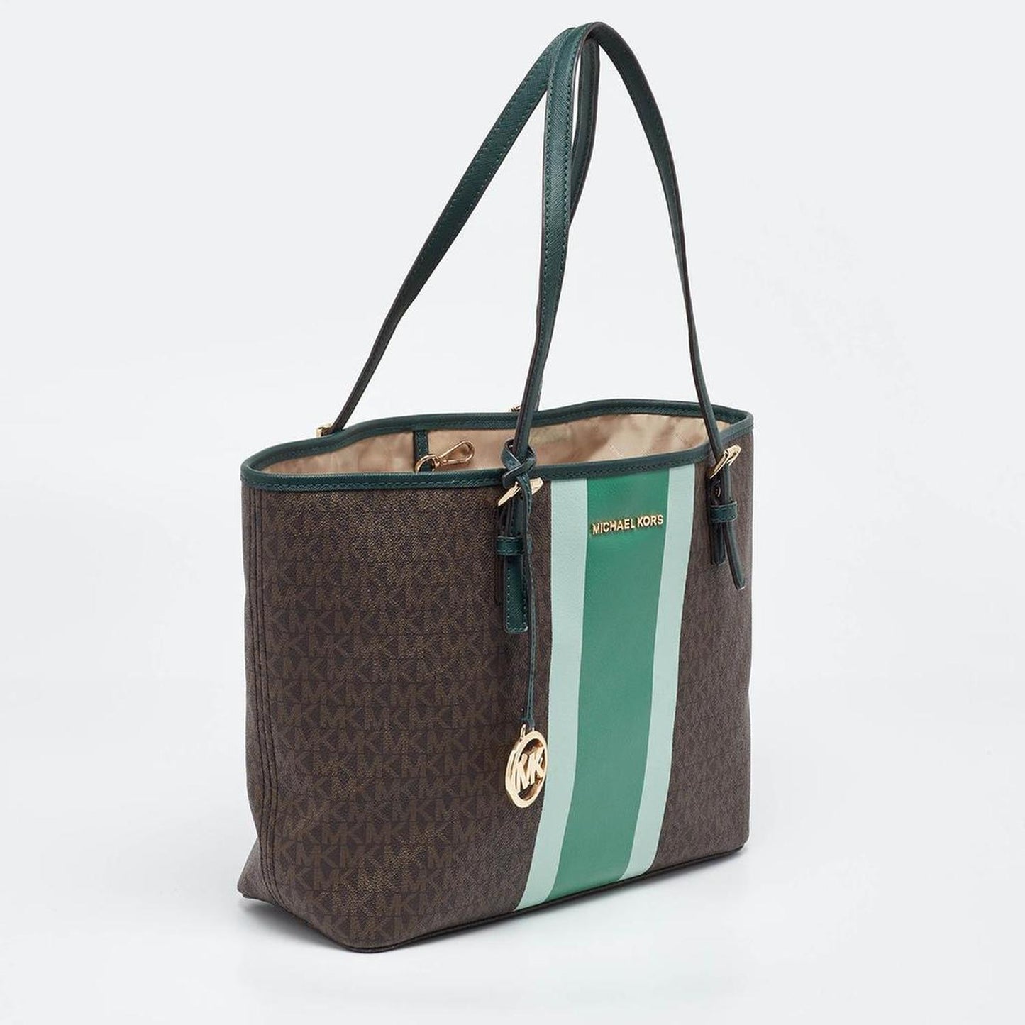 Michael Kors /green Signature Coated Canvas And Leather Tote