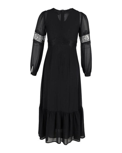 Michael Michael Kors Lace-Trimmed Midi Dress in Black Silk