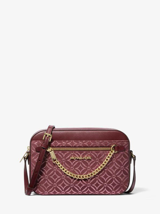 Jet Set Large Metallic Logo Jacquard Crossbody Bag