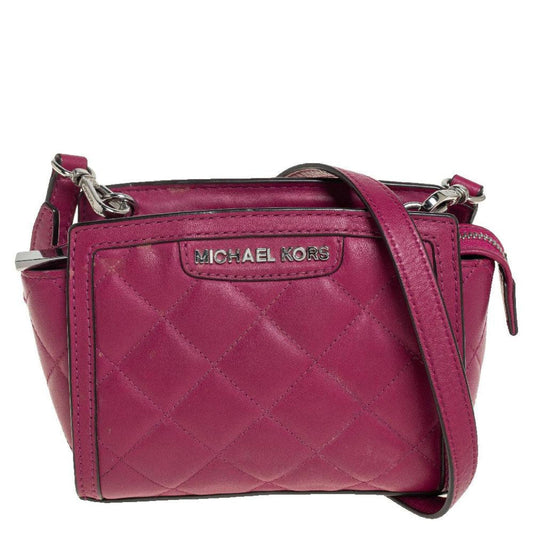 Michael Kors Fuchsia Quilted Leather Mini Selma Crossbody Bag