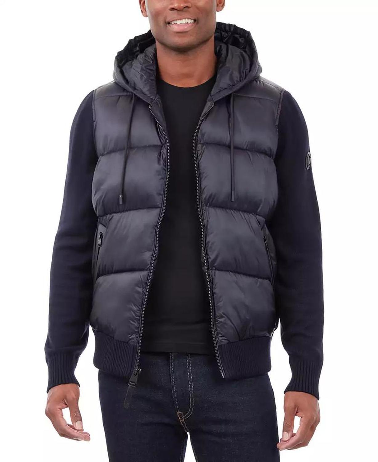 Men's Mixed-Media Hooded Zip Sweater Jacket