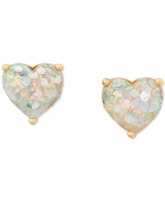 Gold-Tone Stone Heart Stud Earrings