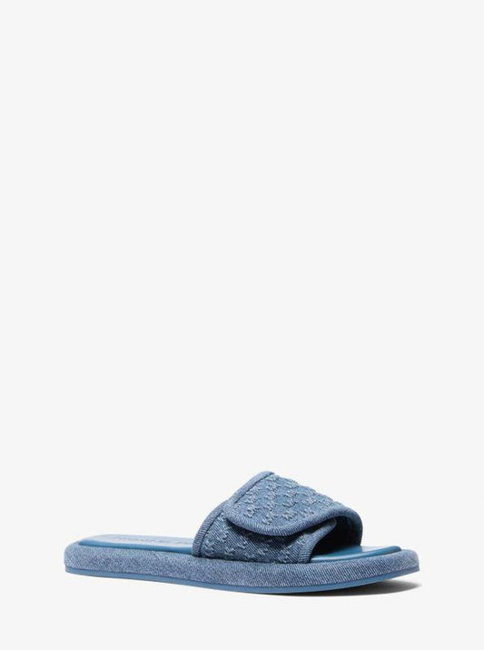 Suki Logo Embossed Denim Slide Sandal