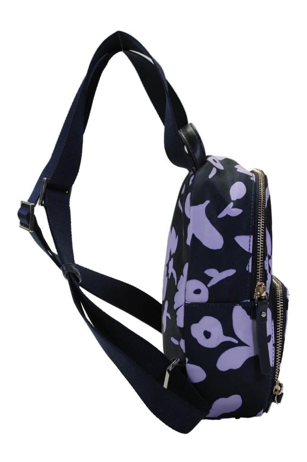 Womens Floral Print Zip Closure Backpack Navy Purple