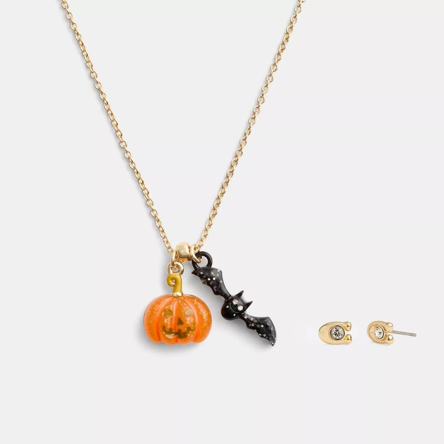 Coach Outlet Pumpkin And Bat Pendant Necklace Set