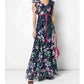 Floral Sleeveless Printed Chiffon Gown In Blue