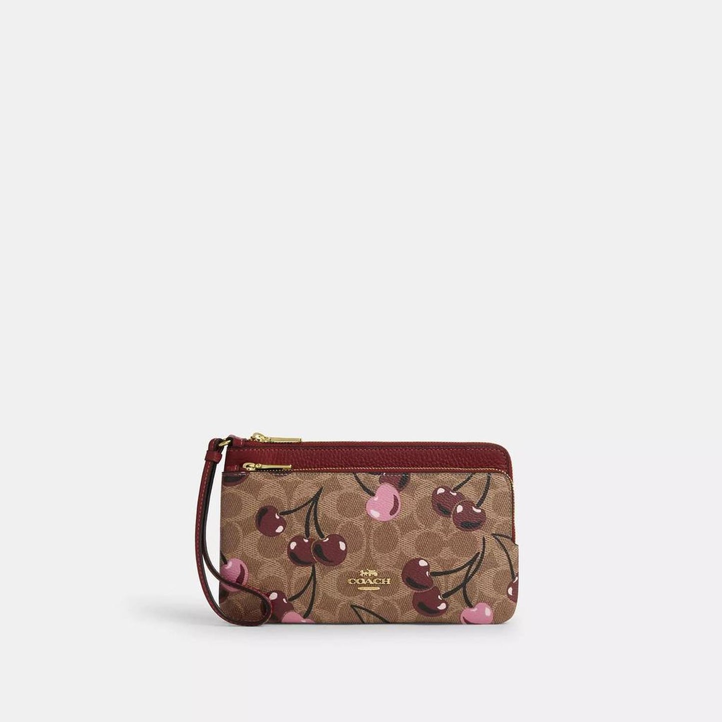 Double Zip Wallet In Signature Canvas With Cherry Print