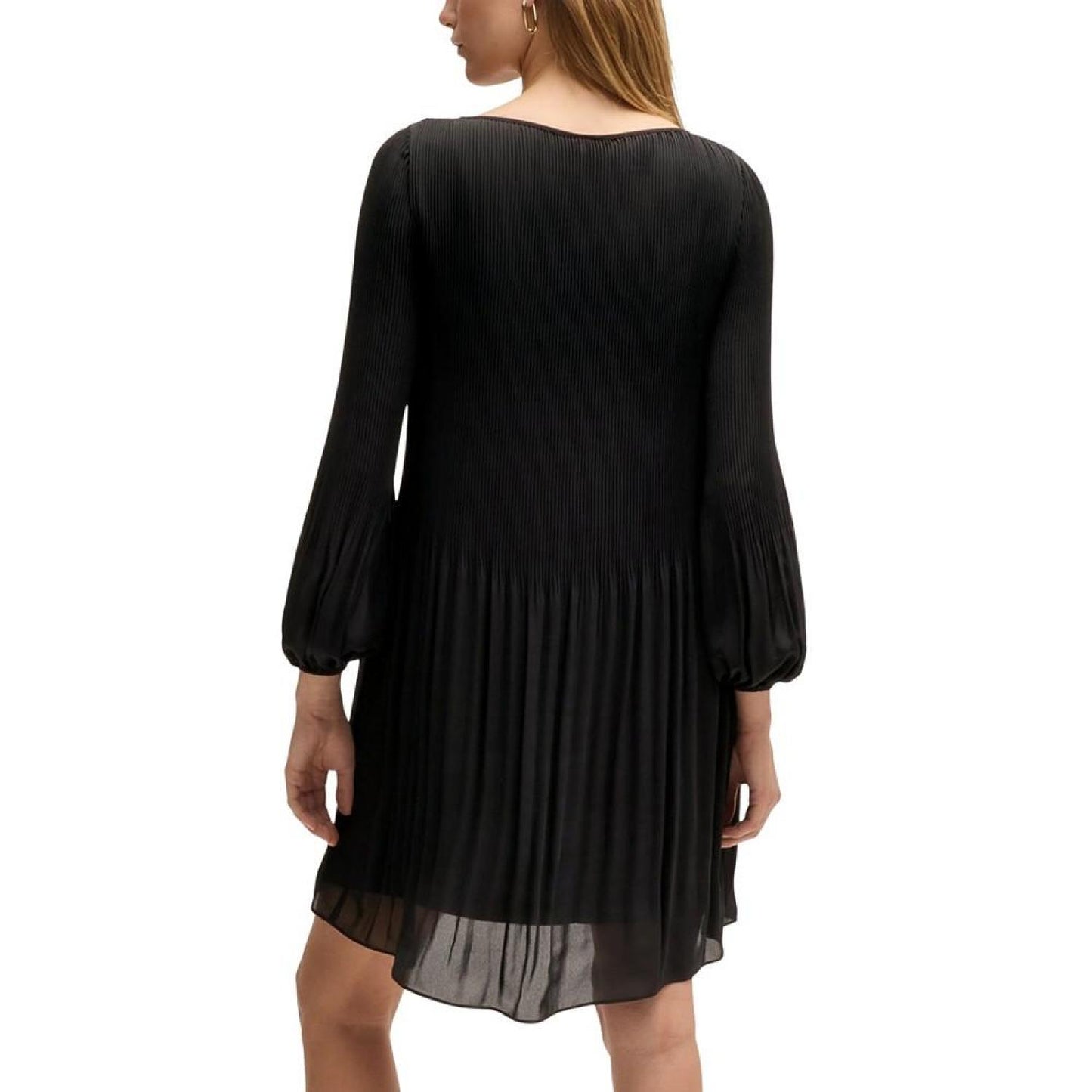 Women's Plisse Pleats Regular-Fit Crew-Neck Dress