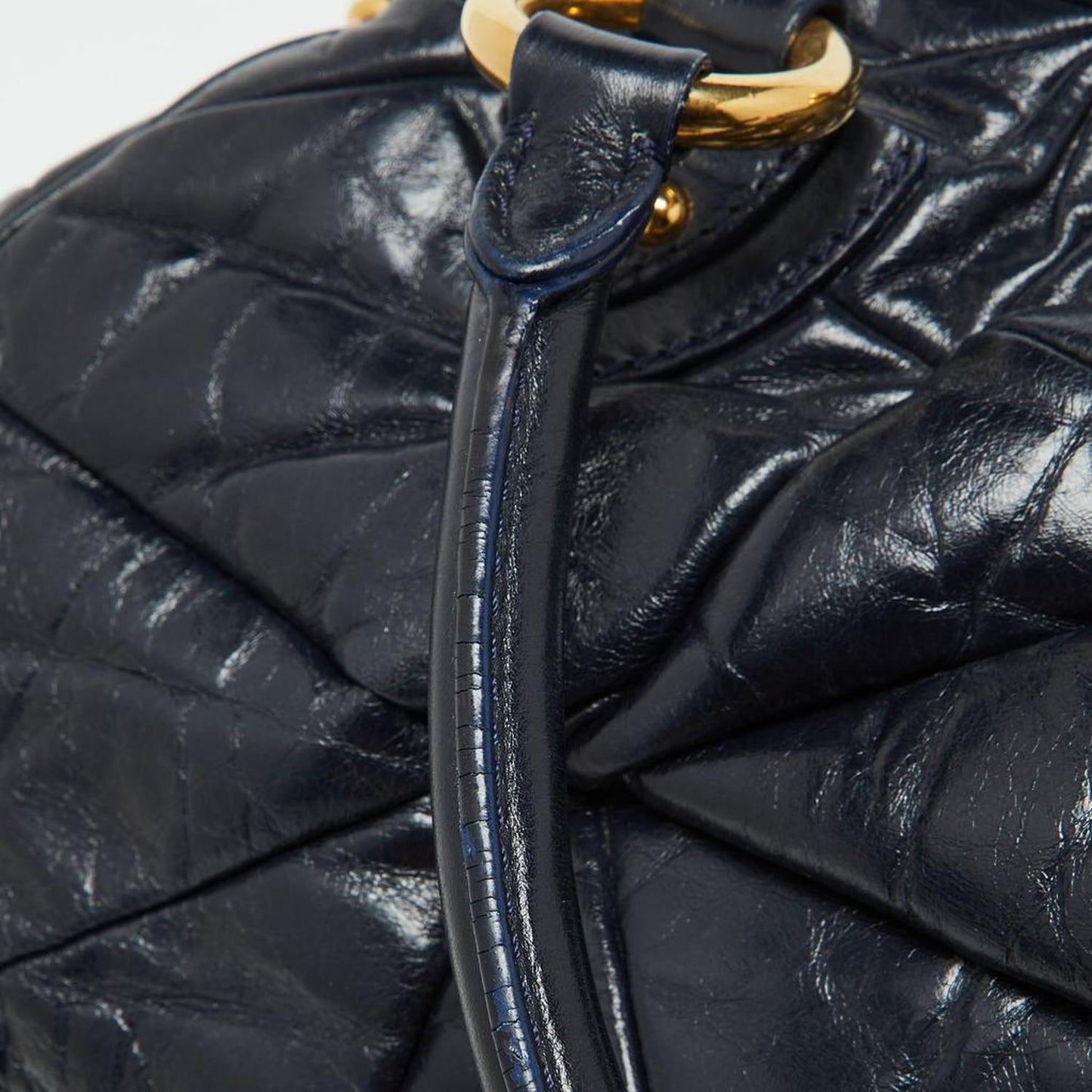 Navy Blue Quilted Leather Stam Satchel