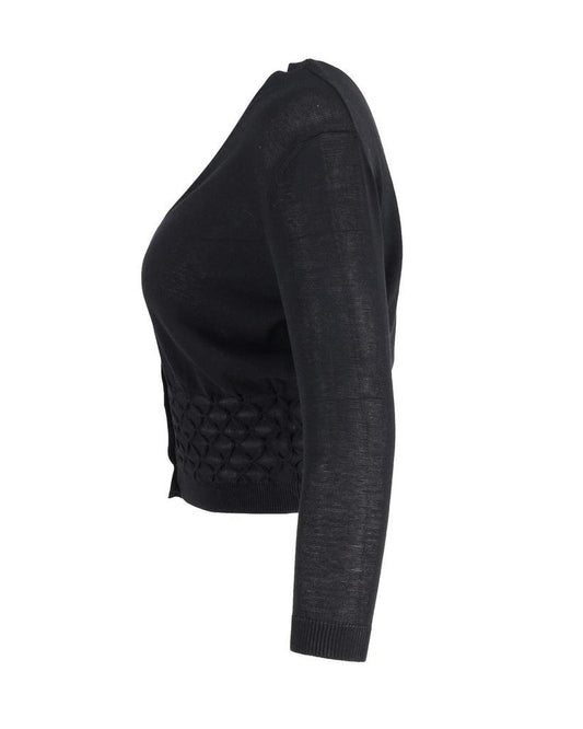 Max Mara Sportmax Buttoned Cropped Cardigan in Black Cotton