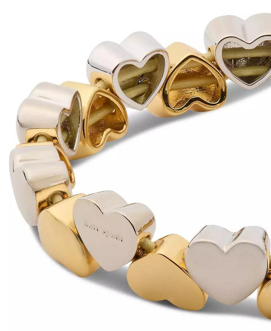 Two-Tone Polished Heart Double Row Stretch Bracelet