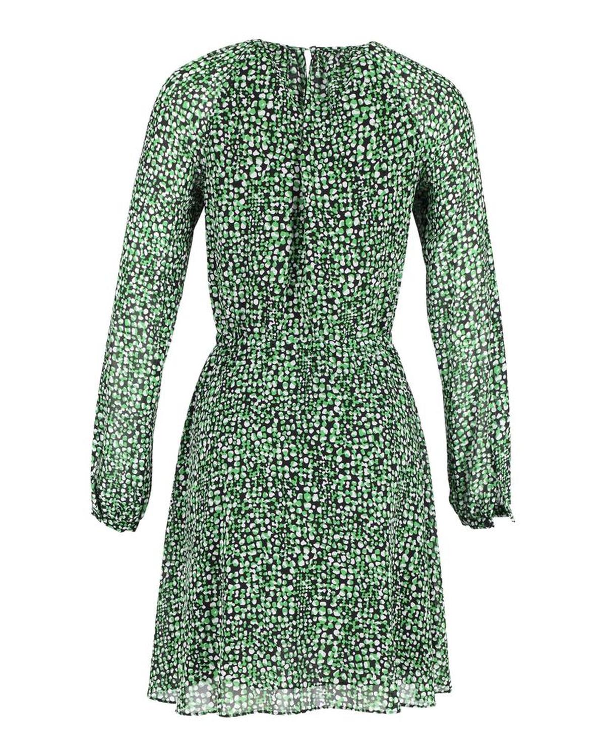 Michael Michael Kors Printed Long Sleeve Dress in Green Silk