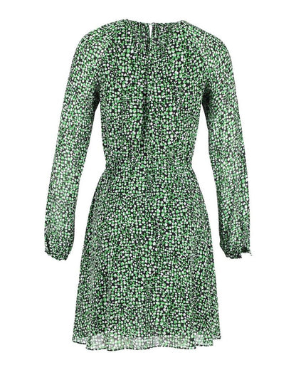 Michael Michael Kors Printed Long Sleeve Dress in Green Silk