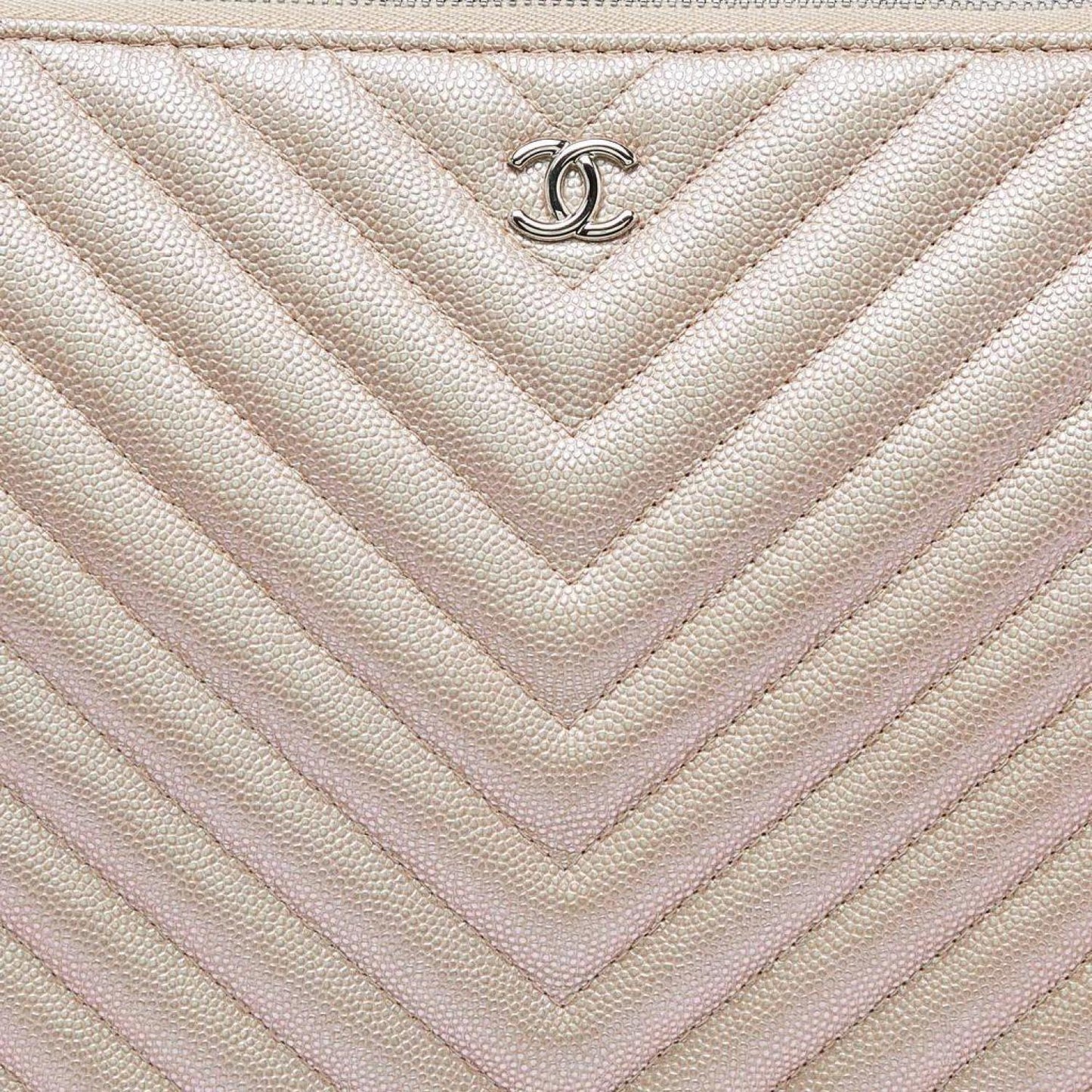 Chanel Pearl  Chevron Caviar Leather Large O-Case Zip Pouch