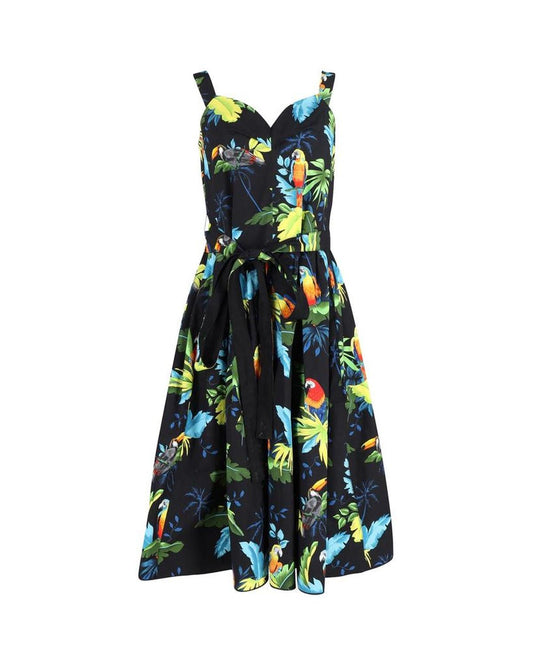 Marc Jacobs Parrot-Print Sleeveless Sweetheart Neckline Midi Dress in Multicolor Cotton