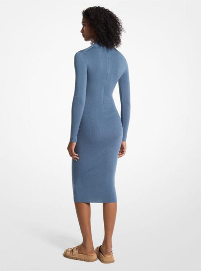 Stretch Wool Blend Mock Neck Dress