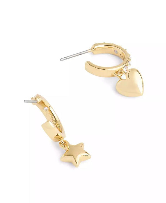 Faux Stone Signature Heart Star Charm Huggies Earrings