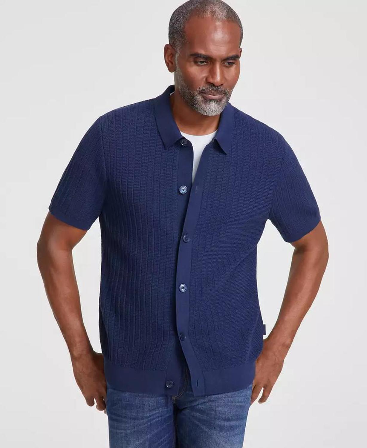 Men's Slim-Fit Racked Stitch Short-Sleeve Button-Down Shirt