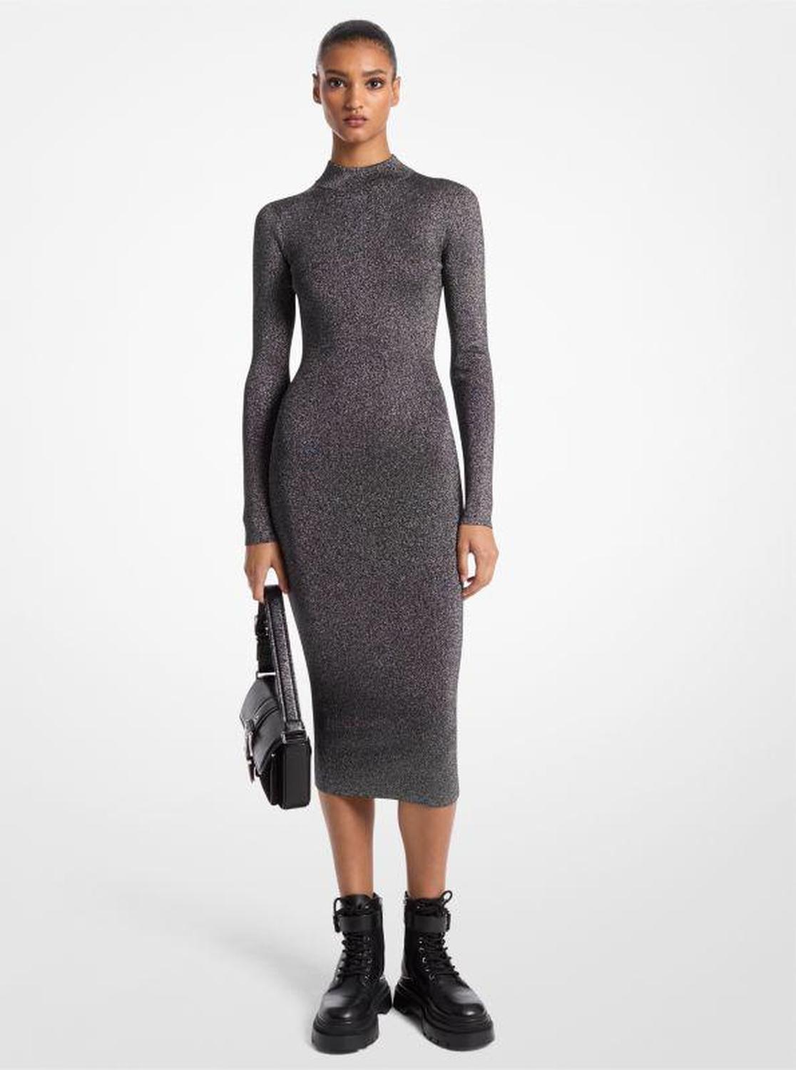 Metallic Knit Mock Neck Dress