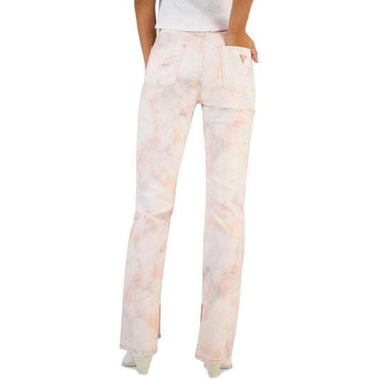 Pauline Womens Tie Dye Split Hem Straight Leg Jeans