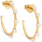 Gold-Tone Hint of Shimmer Imitation Pearl Small Hoop Earrings, 1"