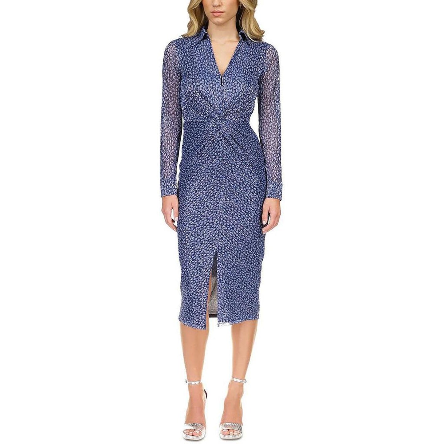 Womens Metallic Twist Front Cocktail And Party Dress